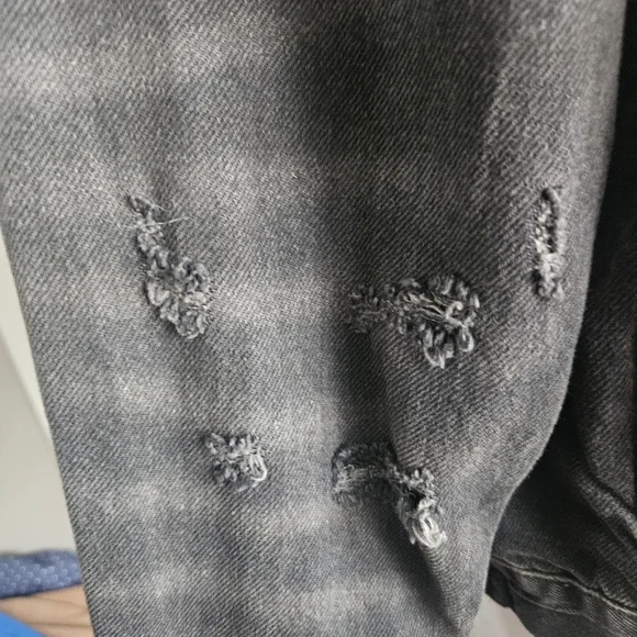 Free People Distressed Denim Jacket Black S (Fits Like M) Thrashed Grunge Skater - Picture 9 of 15